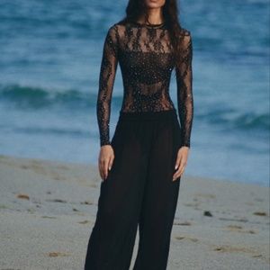 Zara RHINESTONE SEAMLESS BODYSUIT BLACK